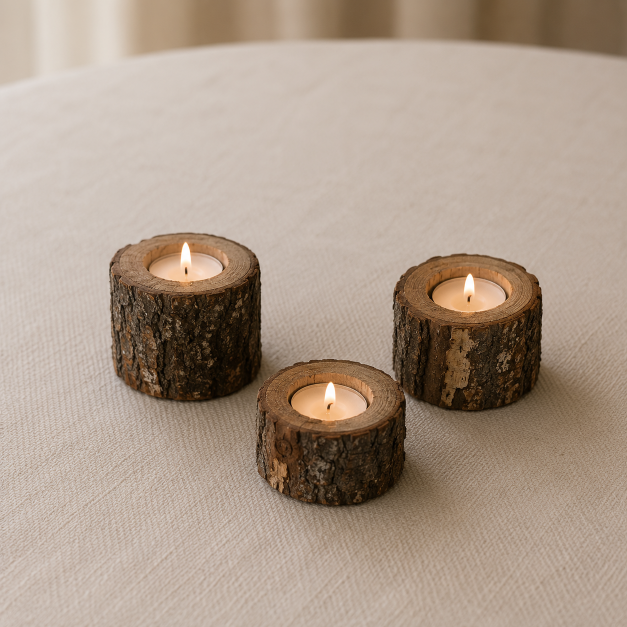 Rustic Wood Tealight Holder Set