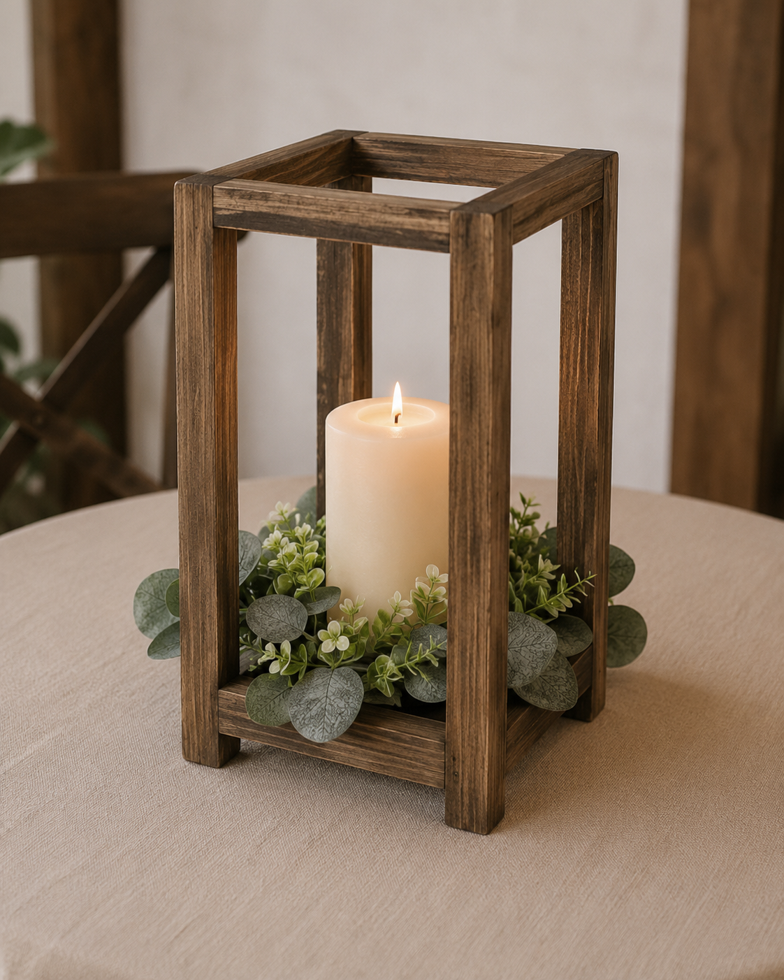 Rustic Wooden Lantern Centerpiece Set