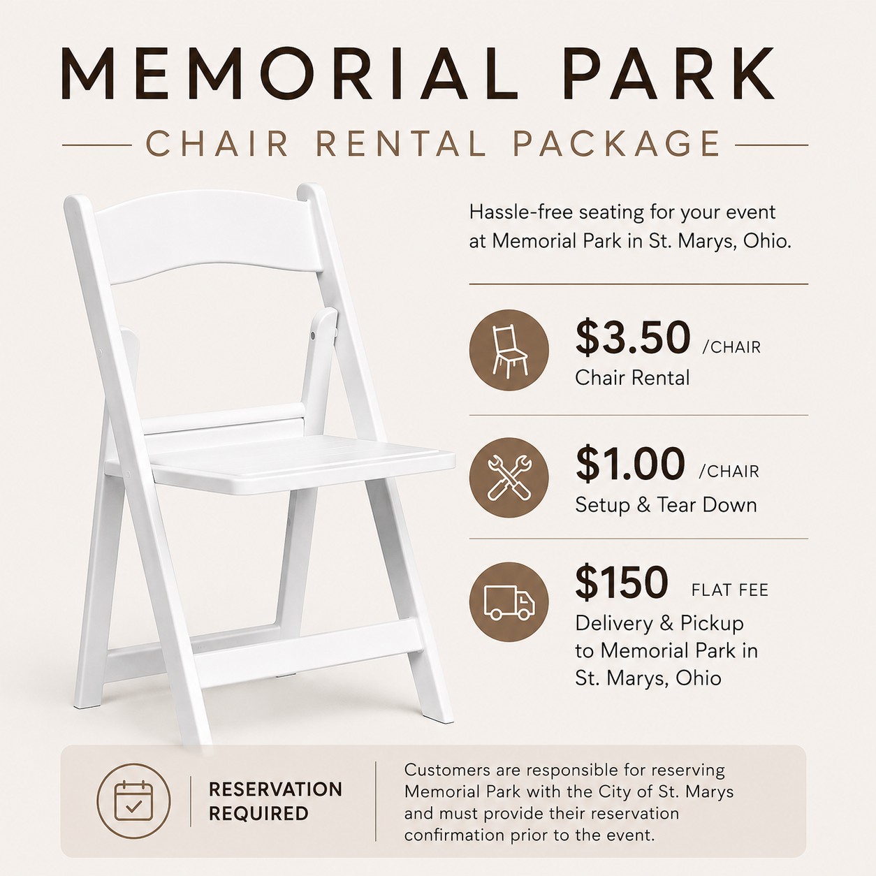 Memorial Park Chair Rental Package